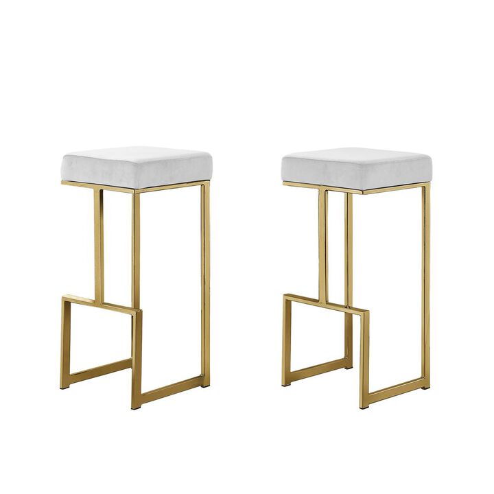 Best Master Furniture Dorrington Modern Velvet Backless Bar Stool in White/Gold (Set of 2)