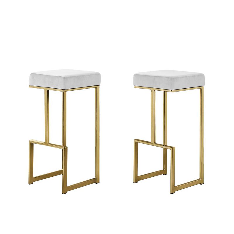Best Master Furniture Dorrington Modern Velvet Backless Bar Stool in White/Gold (Set of 2)