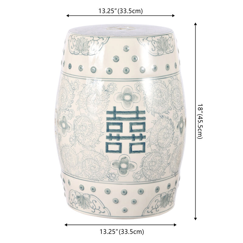 Double Happiness Chinoiserie Ceramic Drum Garden Stool