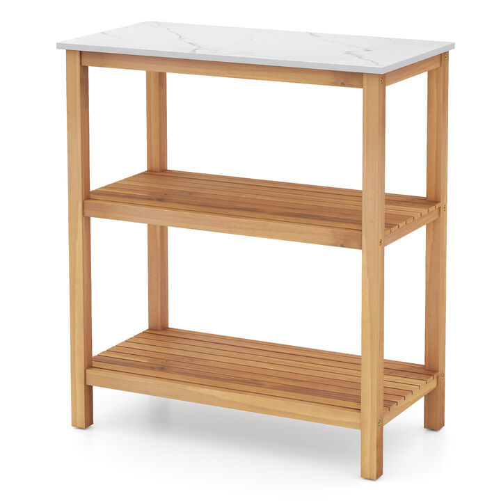 Outdoor 3-Tier Potting Bench with Marble-Style Worktop