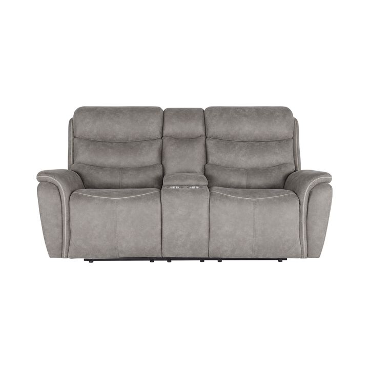 Folu Power Reclining Sofa, 76 Inch, Gray Fabric Upholstery, USB Ports - Benzara