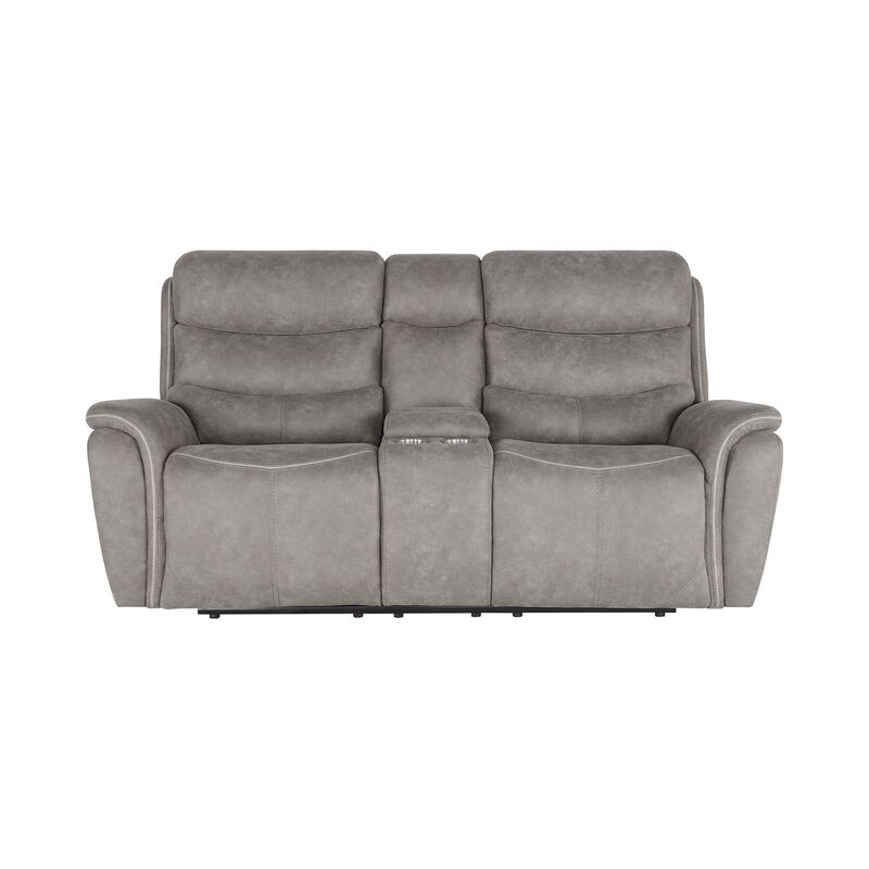 Folu Power Reclining Sofa, 76 Inch, Gray Fabric Upholstery, USB Ports - Benzara