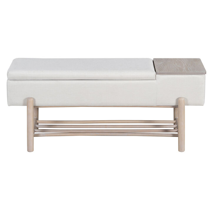 Merax Farmhouse Upholstered Storage Bench with Hidden Compartment