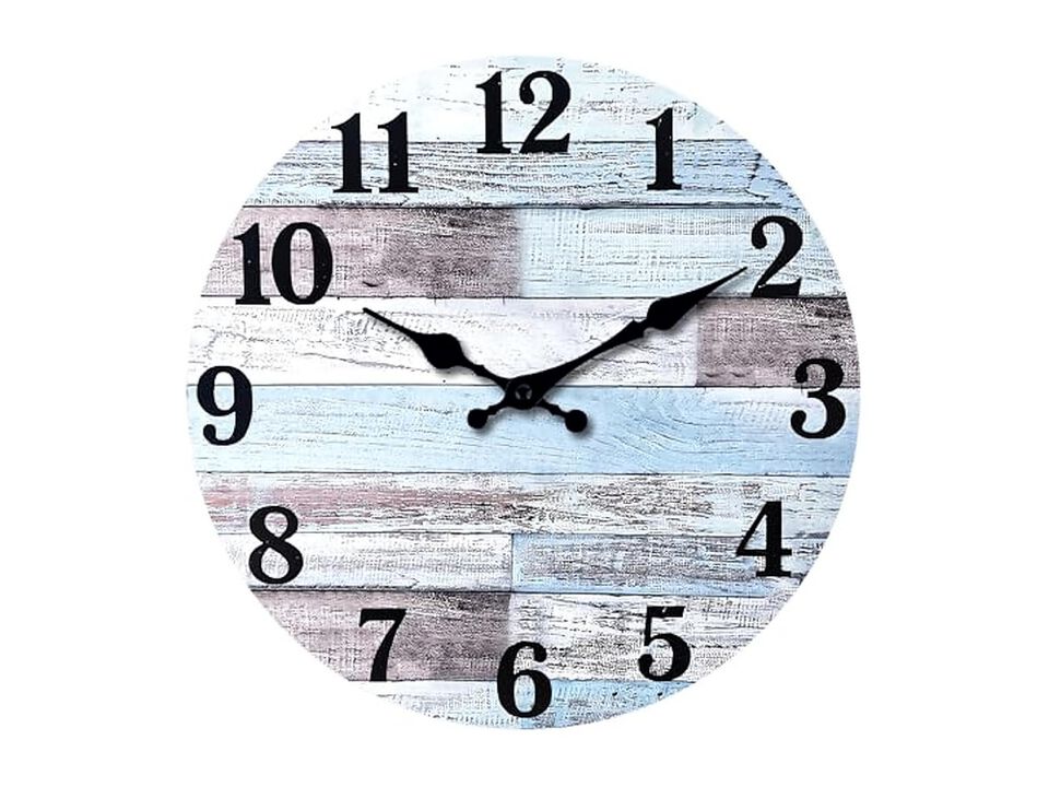 Blue Wood Farmhouse Rustic Mdf Solid Wall Clock 12 Inch Silent Battery Operated