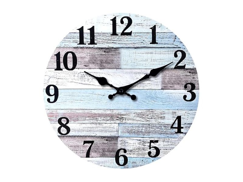 Blue Wood Farmhouse Rustic Mdf Solid Wall Clock 12 Inch Silent Battery Operated image number 0