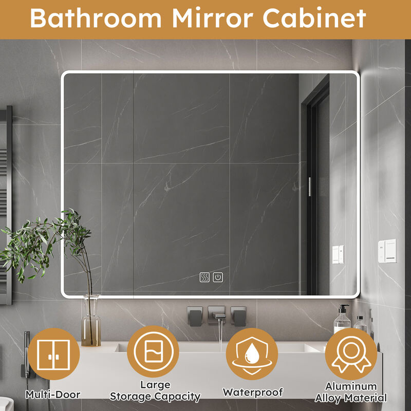 ELEMENT ACE Aluminum Medicine Cabinet Mirror with LED Lighting and Defogging Function - 35x28 Inch Bathroom Storage Solution image number 9