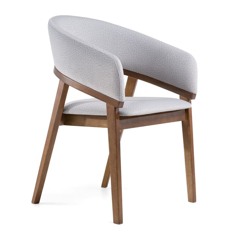 Cid Naj Dining Chair, Gray Fabric Cushions, Curved Walnut Brown Rubberwood image number 0