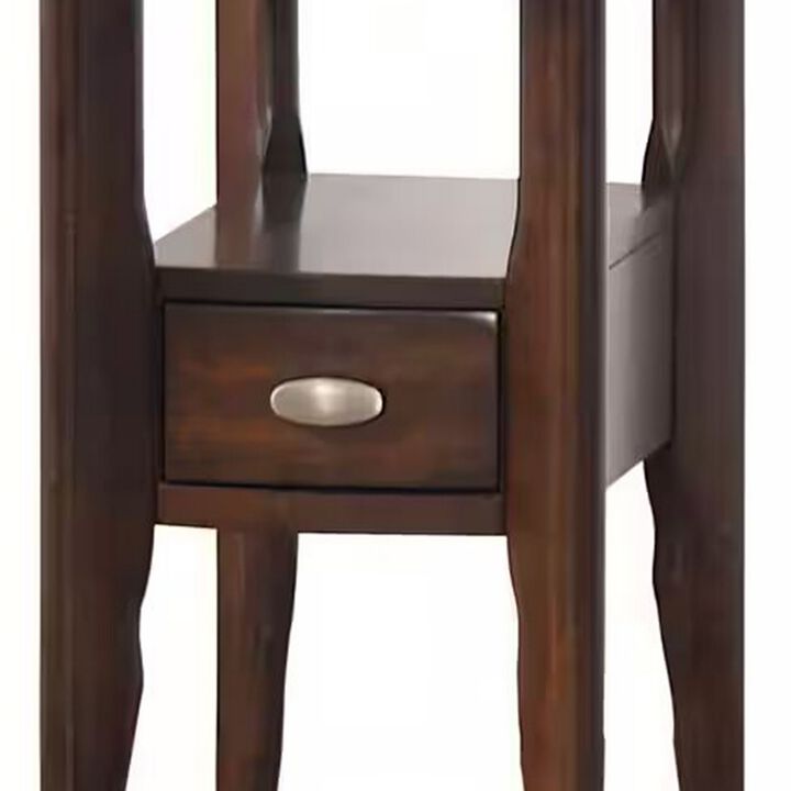 Ruen 22 Inch Chairside Table, Glass Inset, Bottom Shelf, 1 Drawer, Brown - Benzara