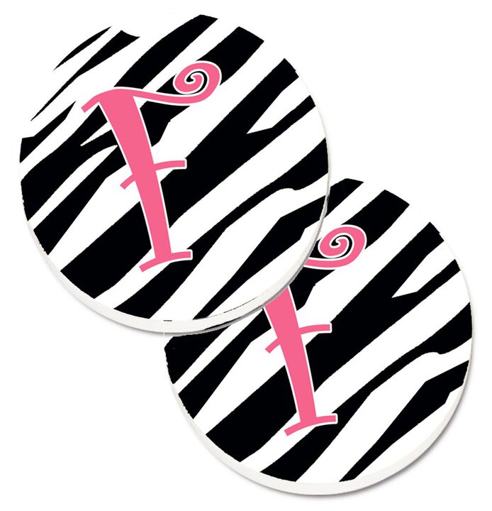Caroline's Treasures Monogram Initial F Zebra Stripe & Pink Set of 2 Cup Holder Car Coasters CJ1037-FCARC, 2.56, Multicolor