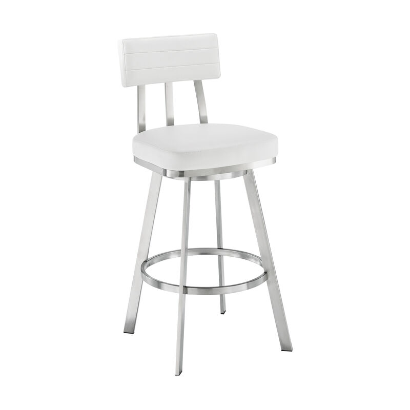 Jinab Swivel Stool in Brushed Stainless Steel with Black Faux Leather
