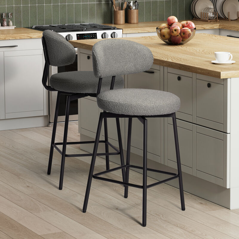 WestinTrends Modern Upholstered Sherpa Fabric Counter Height Bar Stools with Back (Set of 2) image number 1