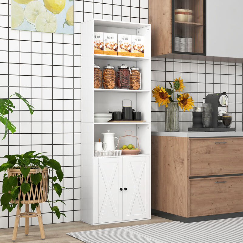 Freestanding Bookshelf with 6 Shelves and 2-Door Cabinet