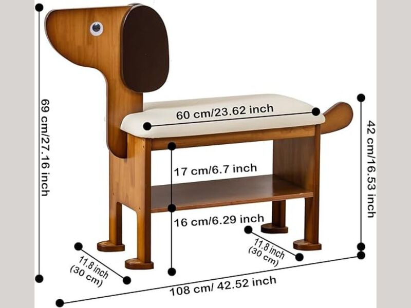 Entryway Wood Shoe Storage Bench 2 Tier 62 Inch Puppy Solid image number 2