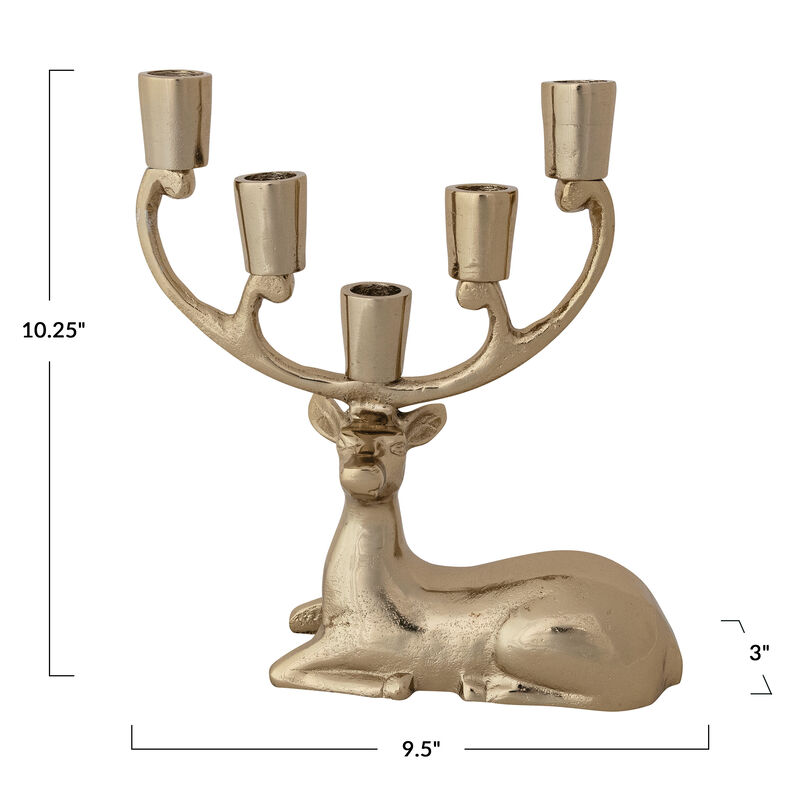 Gold Cast Aluminum Deer Candelabra with Reclaimed Wood Base image number 1