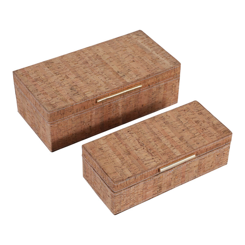 S/2 10/12" Cork Boxes W/ Hardware, Natural/gold image number 3