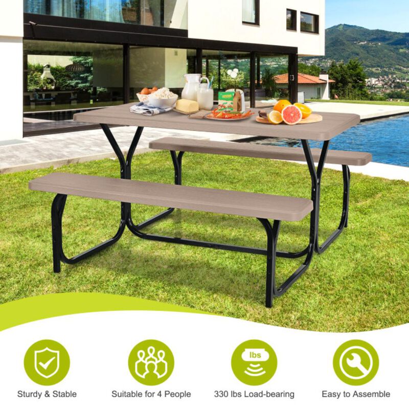 Hivvago HDPE Outdoor Picnic Table Bench Set with Metal Base
