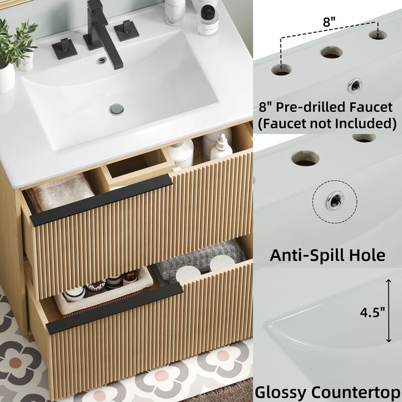 30-Inch Bathroom Vanity with High-Quality Ceramic Sink and Drawers,Green