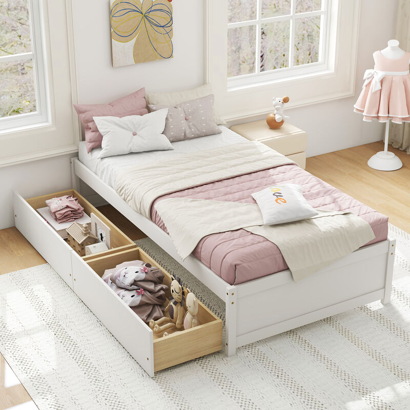 Captain Bed with 2 Drawers and Slats Support for Space-Saving Storage and Comfortable Sleep