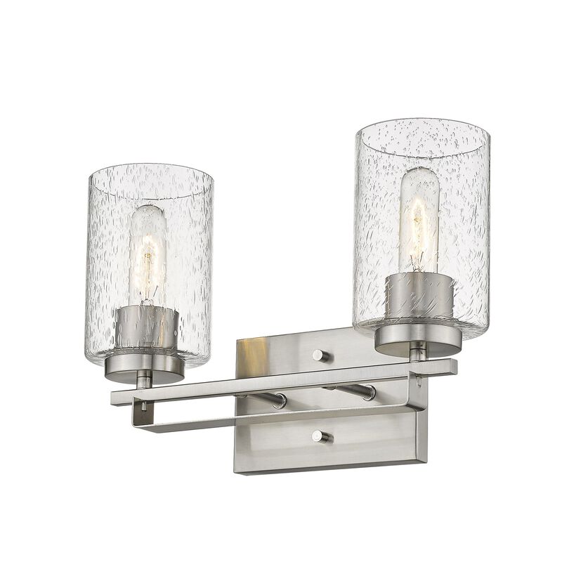Hivvago Silver Metal and Textured Glass Two Light Wall Sconce