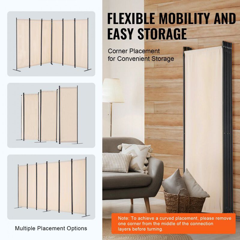 Portable Folding Room Divider, 6-Panel Privacy Screen for Home & Office image number 5