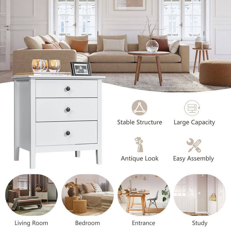 Nightstand Beside End Side Table Organizer with 3 Drawers