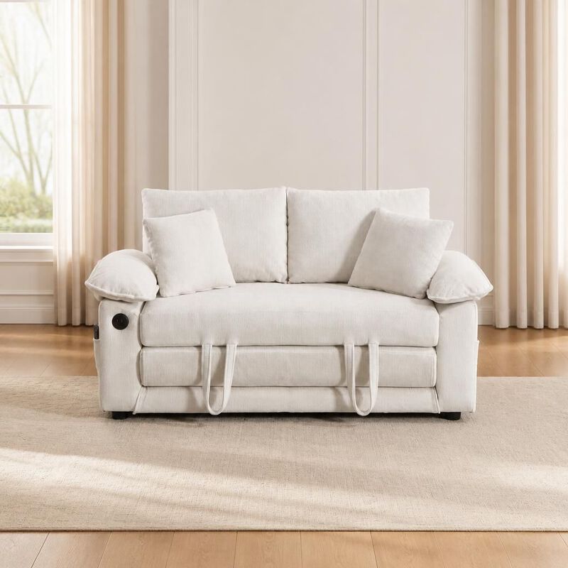 GOODSILO 3-in-1 Upholstered Convertible Futon Sofa Bed, Foldable Tufted Loveseat Pull Out Sleeper Couch with Side Pockets for Small Living Spaces image number 3