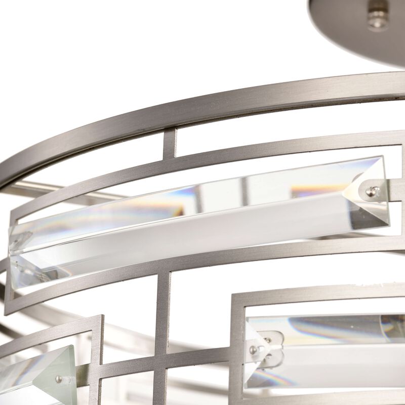 Ariel 17.2" Satin Nickel 3-Light Drum Shade Clear Glass Prism Flush Mount image number 9