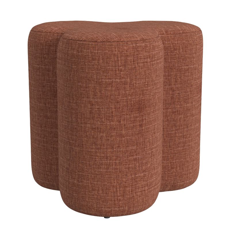 Ace Accent Ottoman with Clover Shape in Rust Orange Chenille, 18 Inch