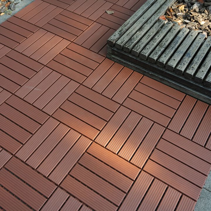Wood Look Interlocking Deck Tiles, 44 Pack 12"x12" Waterproof Patio Flooring, All-Weather for Balcony Backyard Poolside