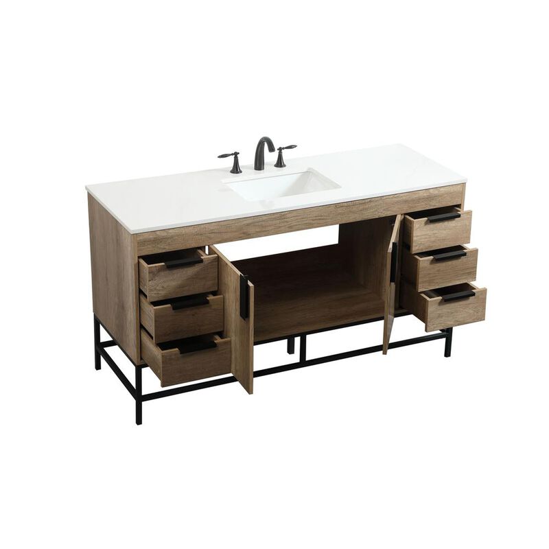 Elegant Kitchen and Bath 60 inch Single bathroom vanity in natural oak