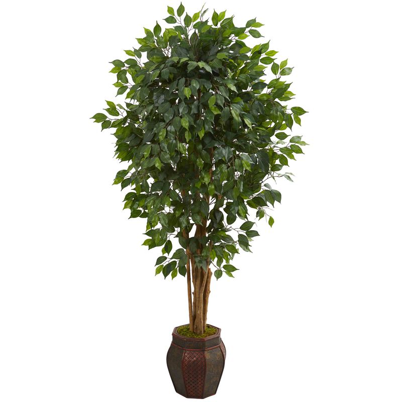 Hivvago 6 Feet Ficus Artificial Tree in Decorative Planter