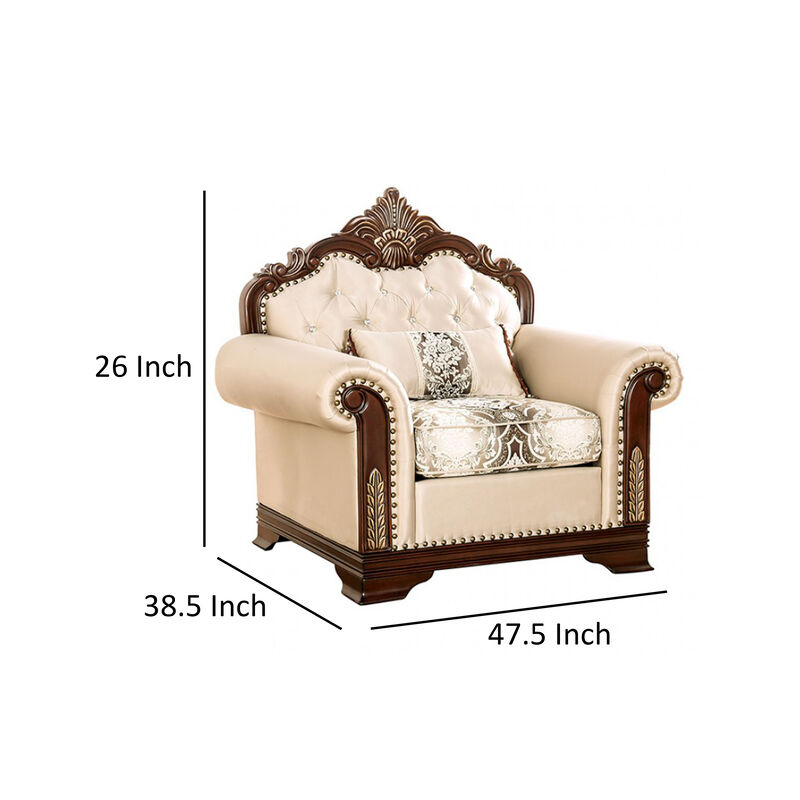 Catie Accent Chair, Beige Rolled Arms, Nailhead, Cherry Brown Solid Wood image number 5