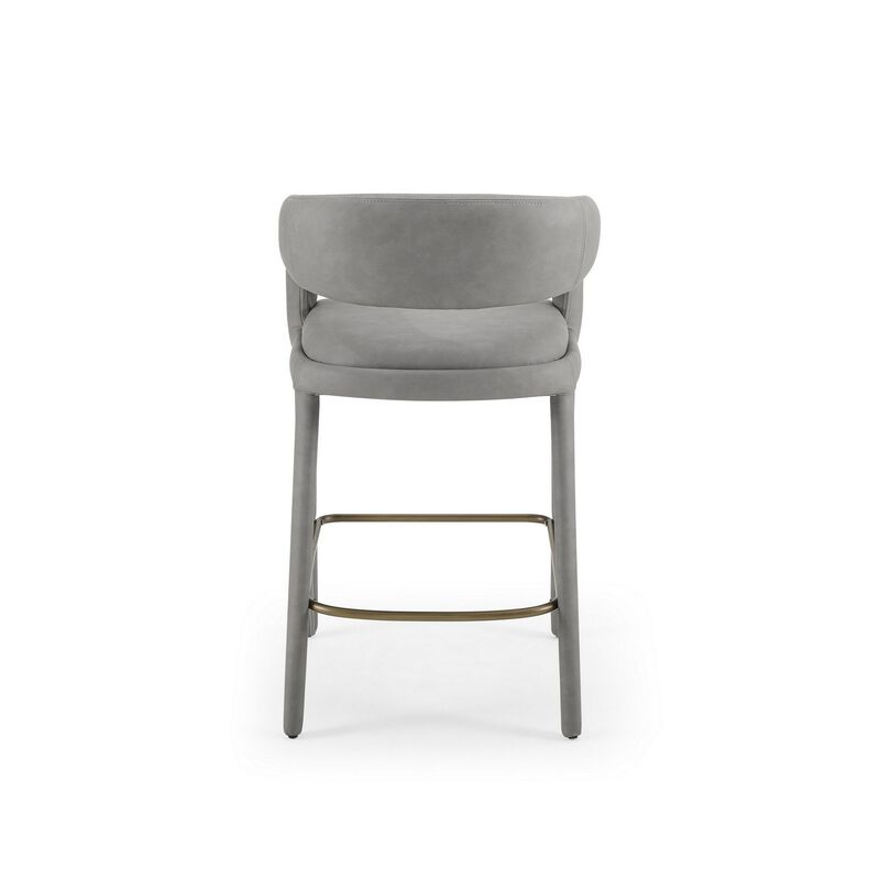 Cid Taya 26 Inch Counter Stool Chair, Tapered Legs, Gray Faux Leather - Benzara
