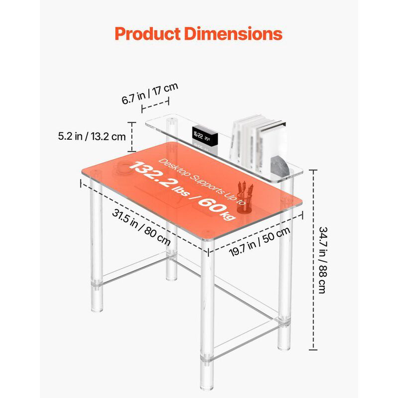 Modern Acrylic Computer Desk with Monitor Stand and Storage image number 2