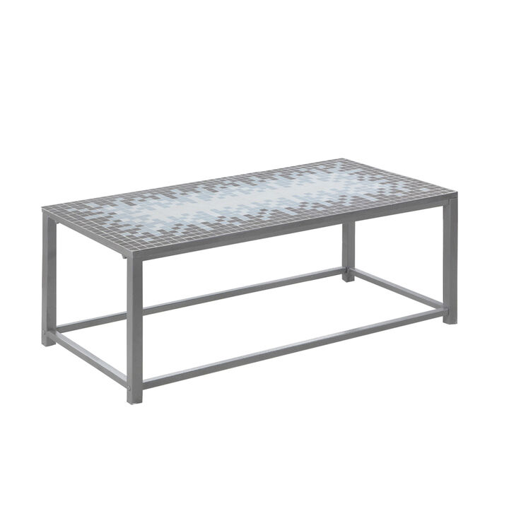 Monarch Specialties I 3140 Coffee Table, Accent, Cocktail, Rectangular, Living Room, 42" L, Metal, Tile, Blue, Grey, Transitional