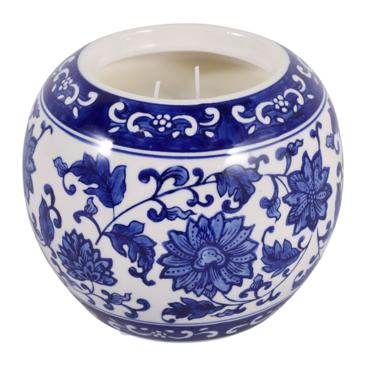 8" 54 Oz Neroli & Basil Chinoiserie Candle, Blue/w