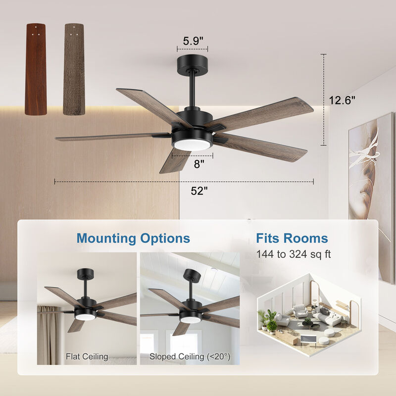 Breezary 52 in Ceiling Fan with Light, Wood Grain Plywood Blades, Quiet DC Motor, Remote Control image number 2