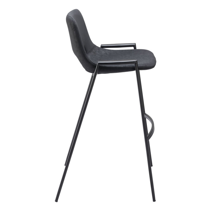 HomeRoots Set of Two 30" Black Faux Leather And Steel Low Back Bar Height Bar Chairs