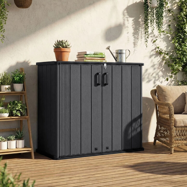 Outdoor 23.5 Cu.ft All Weather Storage Box with Floor and Lockable Door for Patio Organization