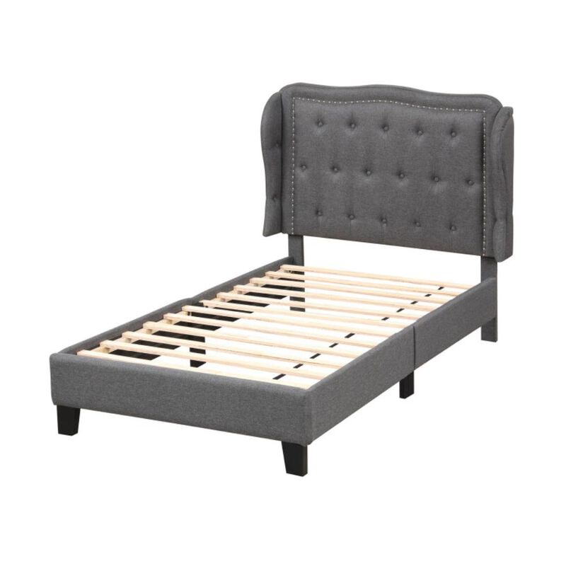 Hivvago Twin Size Bed Frame with Button Tufted Wingback Headboard and Storage Space