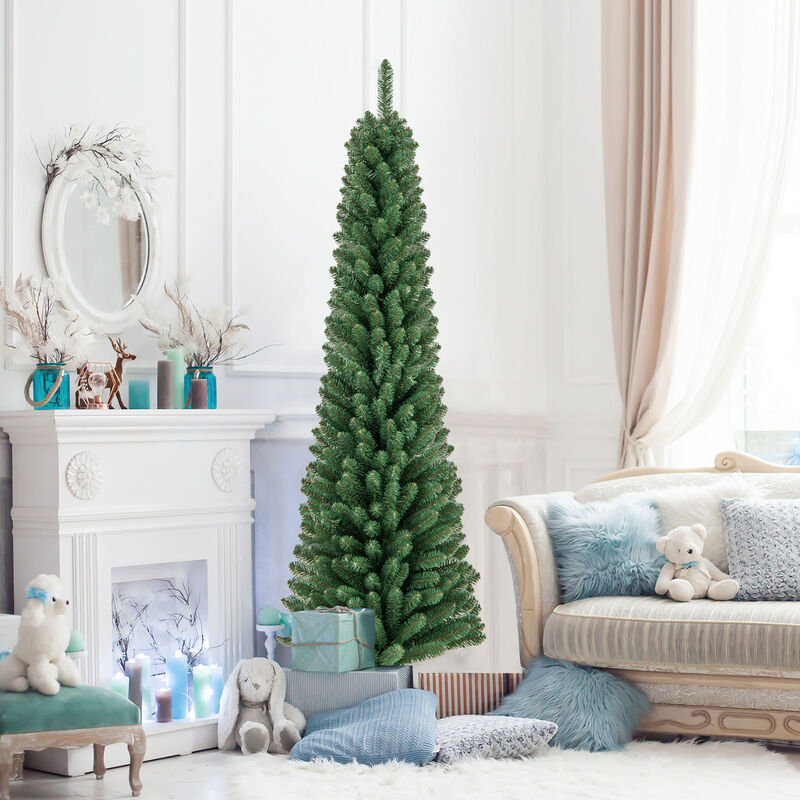 Christmas Pencil Tree with Memory Wire Branches & Sturdy Upgraded Metal Stand for Easy Holiday Decorating