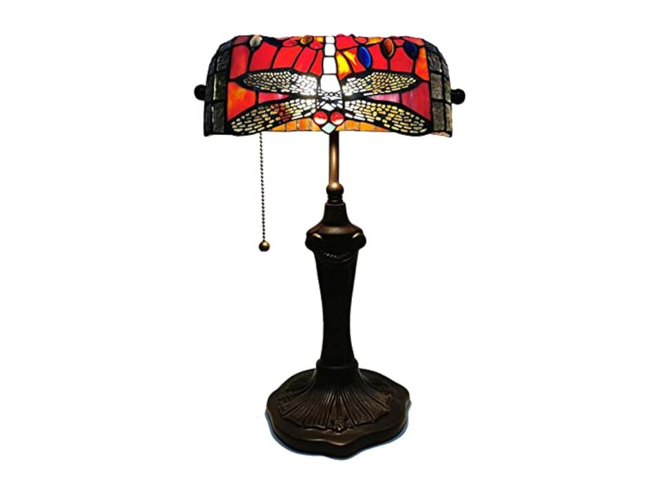 Tiffany Style Stained Glass Dragonfly Table Lamp For Office Red