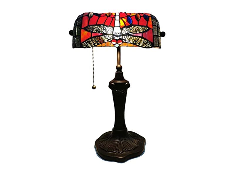 Tiffany Style Stained Glass Dragonfly Table Lamp For Office Red image number 0