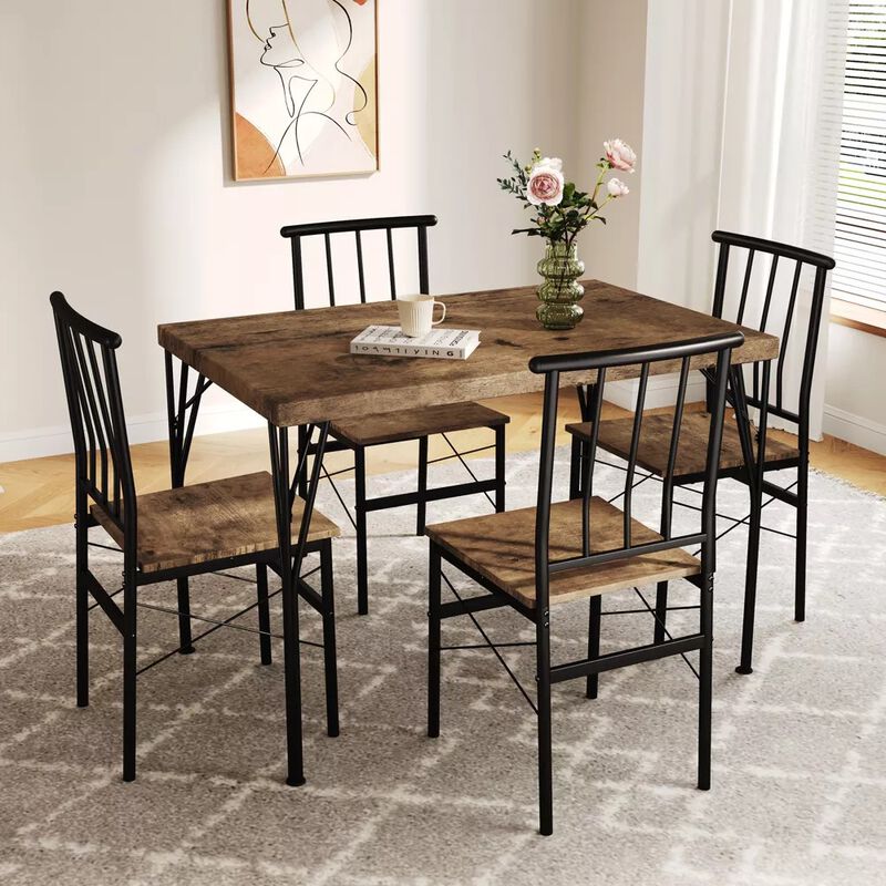 5 Piece Dining Table Set for 4 People, 43.3" Small Kitchen Table Set with 4 Chairs, Solid Wood Top image number 1