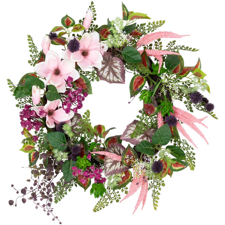 Succulent and Fern Artificial Spring Floral Wreath  24-Inch
