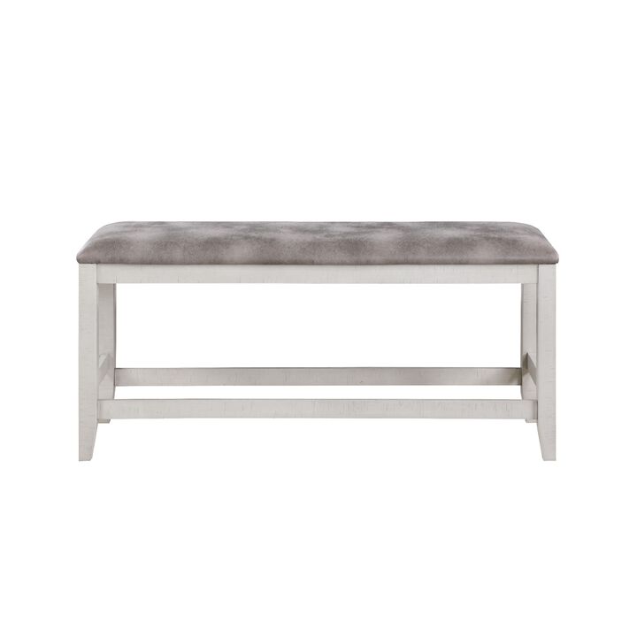 Jay 54 Inch Fabric Upholstered Counter Height Bench, White-Benzara