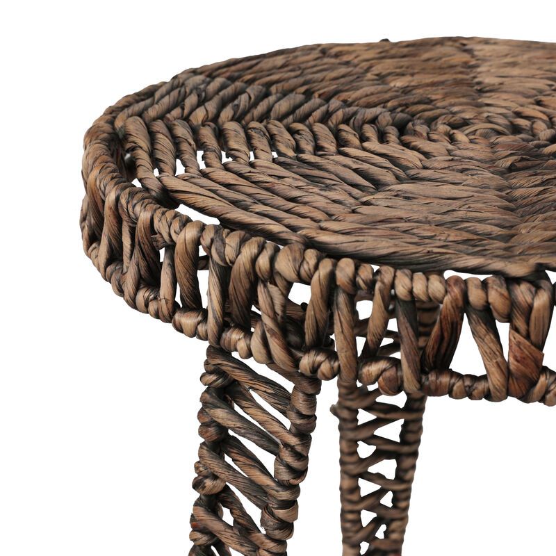 Amara Coastal Bohemian Handwoven Water Hyacinth Round Tripod End Table image number 4
