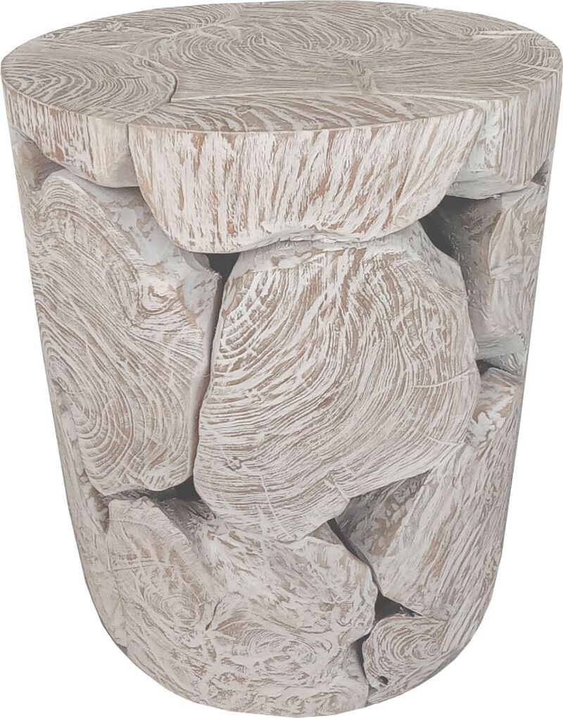 One Teak Slice Square End Table in Bleached Teak