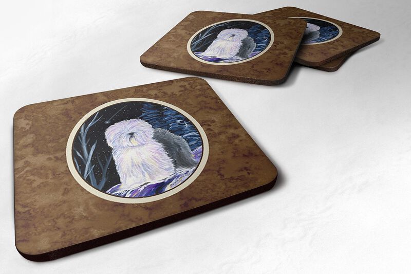 Caroline's Treasures SS8406FC Starry Night Old English Sheepdog Foam Coasters Set of 4 (Set of 4), 3.5 H x 3.5 W, Multicolor