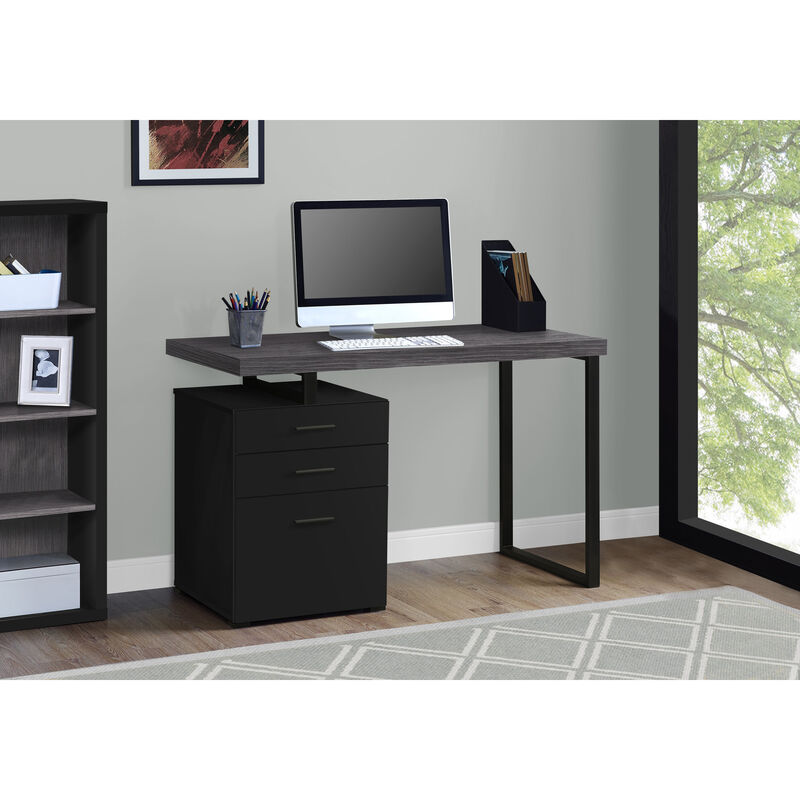 Monarch Specialties I 7411 Computer Desk, Home Office, Laptop, Left, Right Set-up, Storage Drawers, 48"L, Work, Metal, Laminate, Black, Grey, Contemporary, Modern